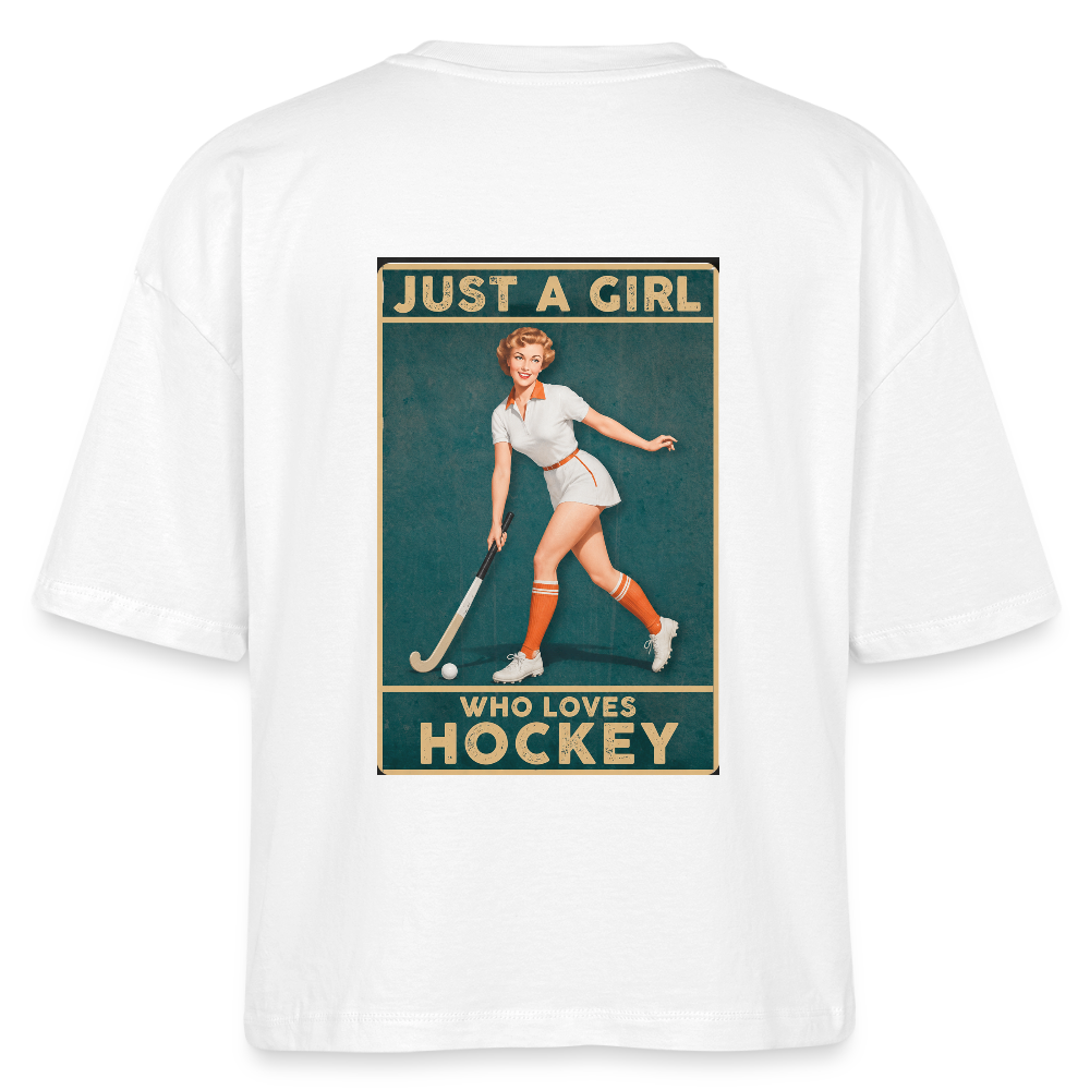 "Just a Girl Who Loves Hockey" T-Shirt – Damen Boxy Fit - Weiß