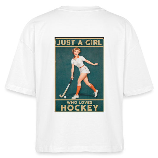 "Just a Girl Who Loves Hockey" T-Shirt – Damen Boxy Fit - Weiß