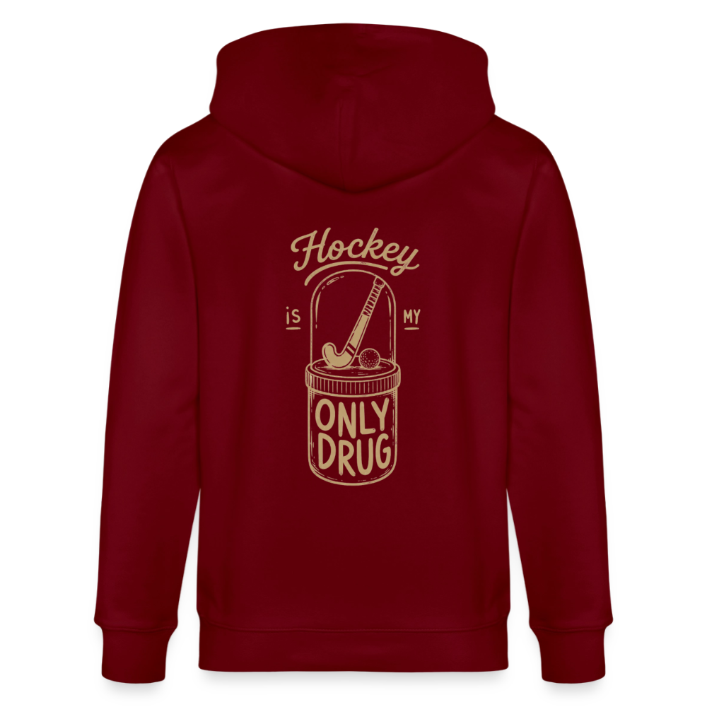 "Hockey is my only Drug" Zip-Hoodie – Unisex Bio-Kapuzenjacke - Burgunderrot