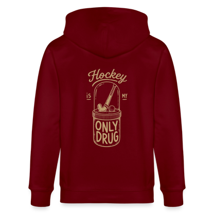 "Hockey is my only Drug" Zip-Hoodie – Unisex Bio-Kapuzenjacke - Burgunderrot
