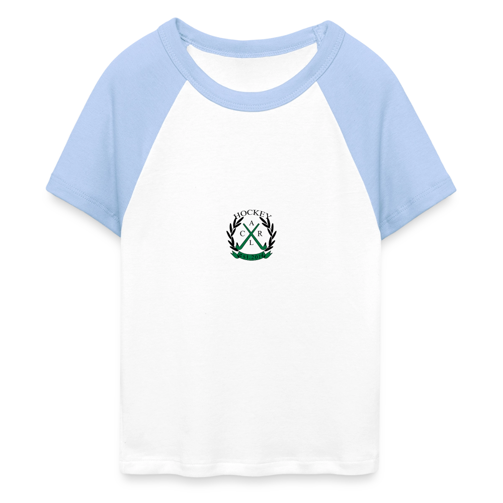 I’m Watching Hockey Cropped Baseball T-Shirt - Weiß/Hellblau