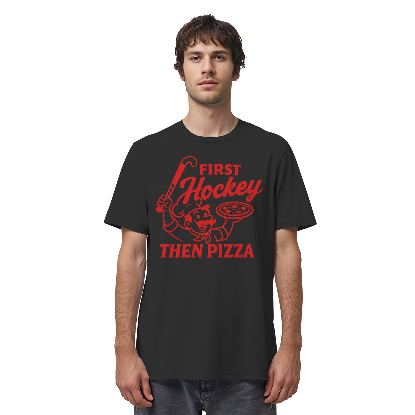 First Hockey. Then Pizza - Organic Shirt - Hockeycarl