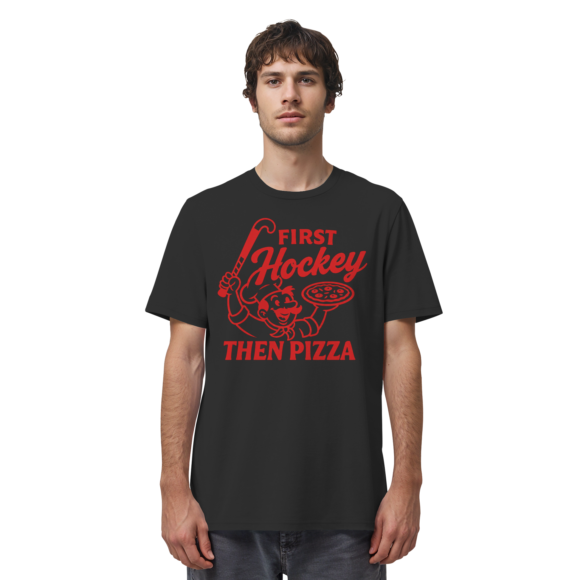 First Hockey. Then Pizza - Organic Shirt - Hockeycarl