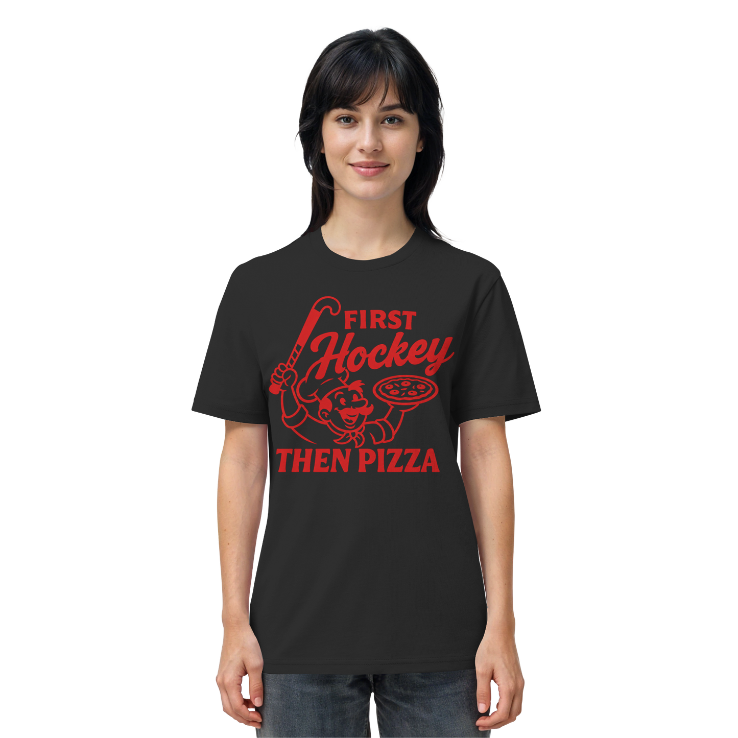 First Hockey. Then Pizza - Organic Shirt - Hockeycarl
