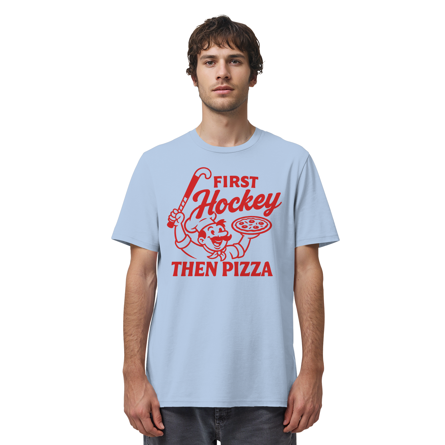 First Hockey. Then Pizza - Organic Shirt - Hockeycarl