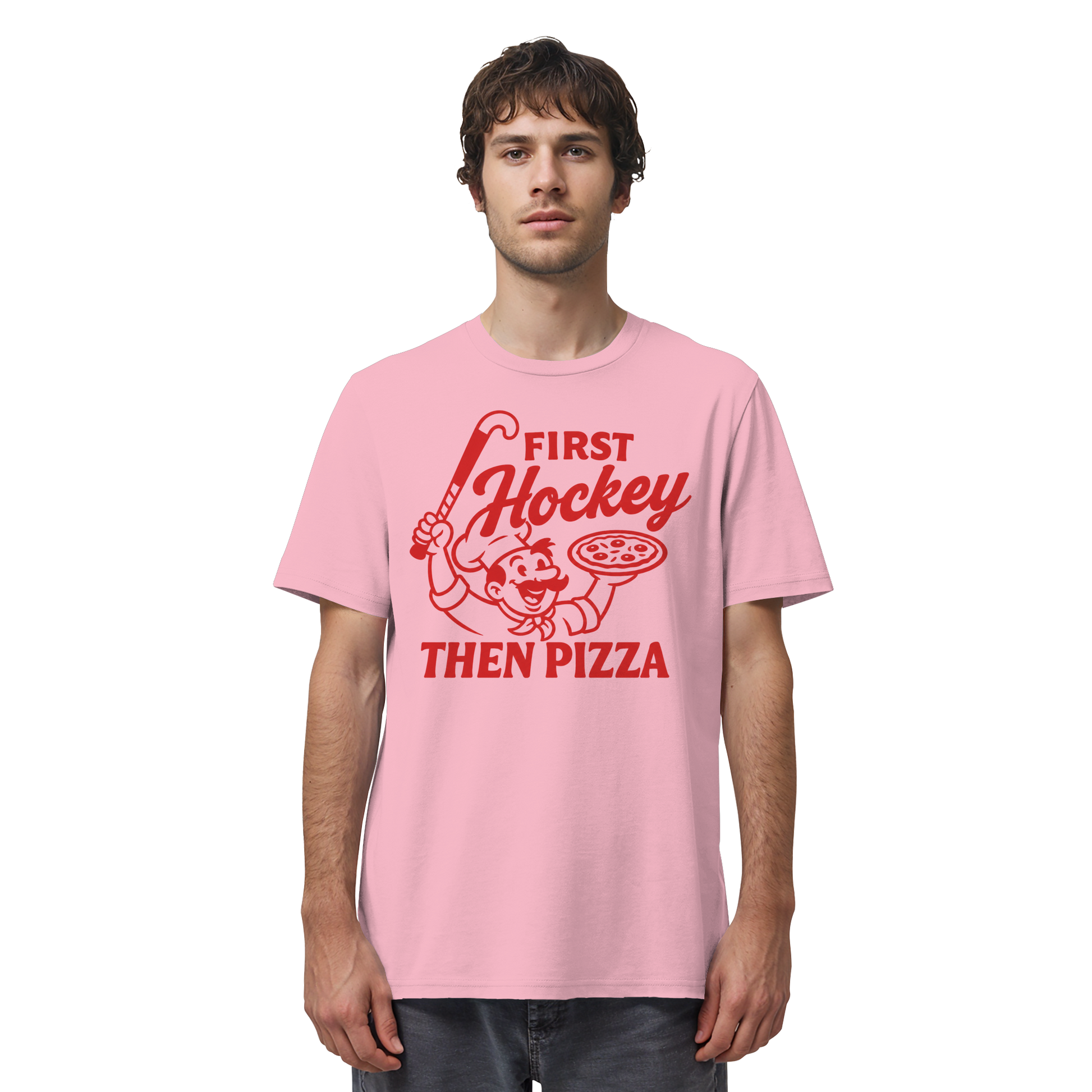 First Hockey. Then Pizza - Organic Shirt - Hockeycarl