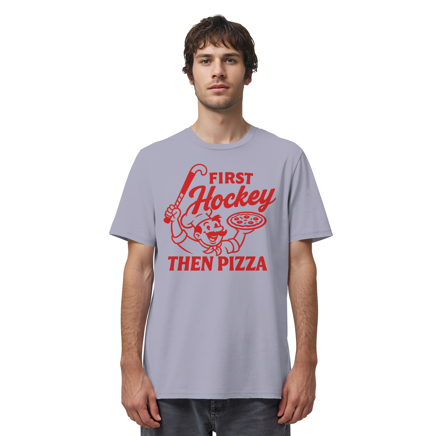 First Hockey. Then Pizza - Organic Shirt - Hockeycarl