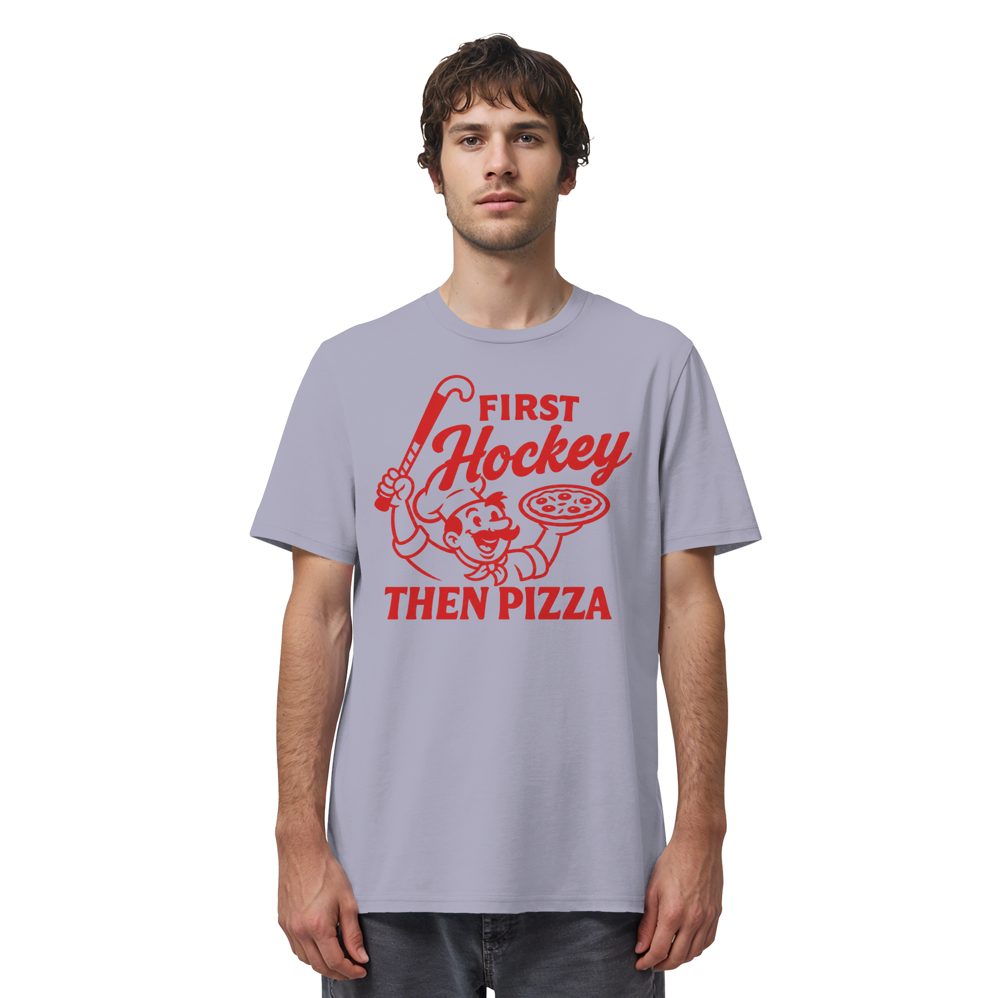 First Hockey. Then Pizza - Organic Shirt - Hockeycarl