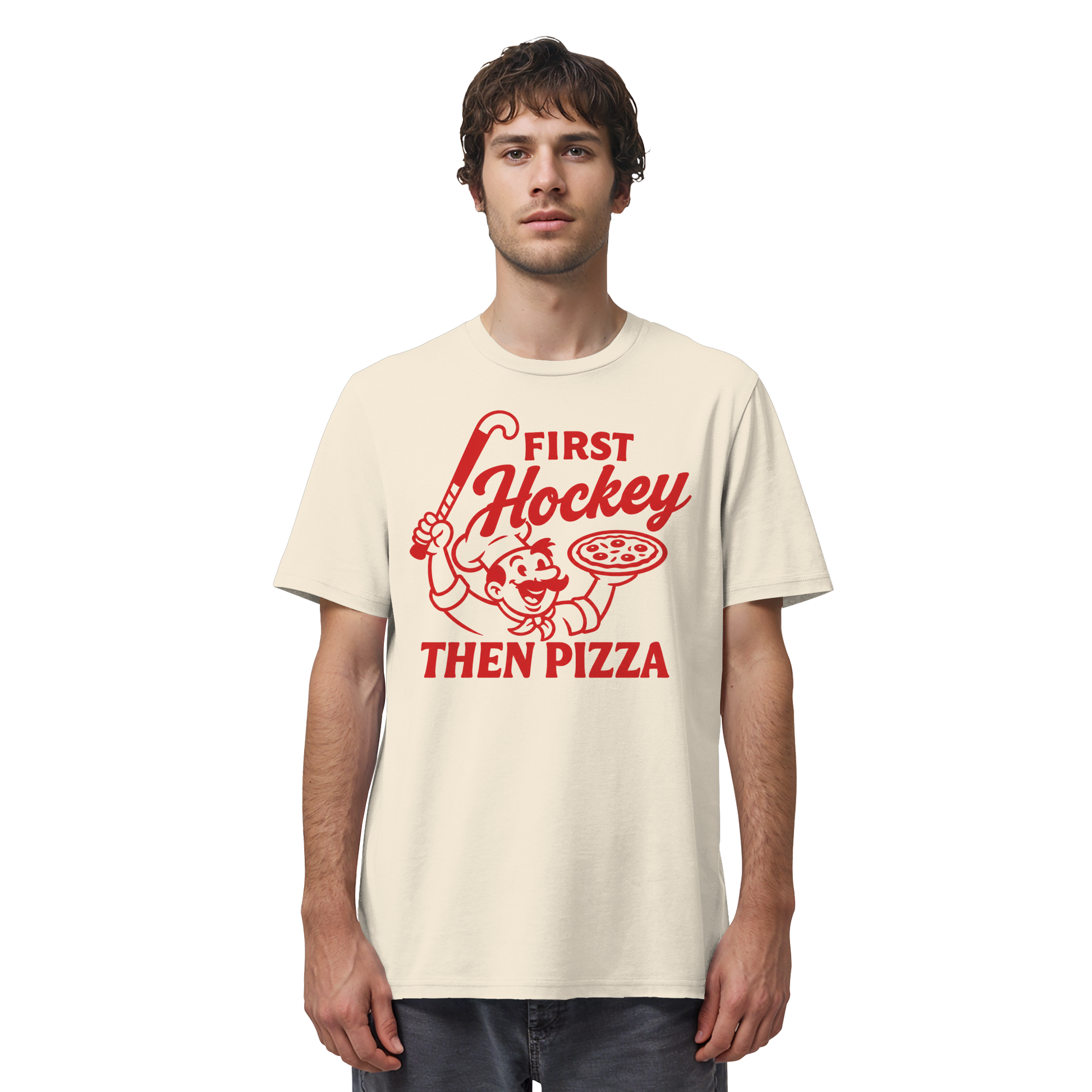 First Hockey. Then Pizza - Organic Shirt - Hockeycarl