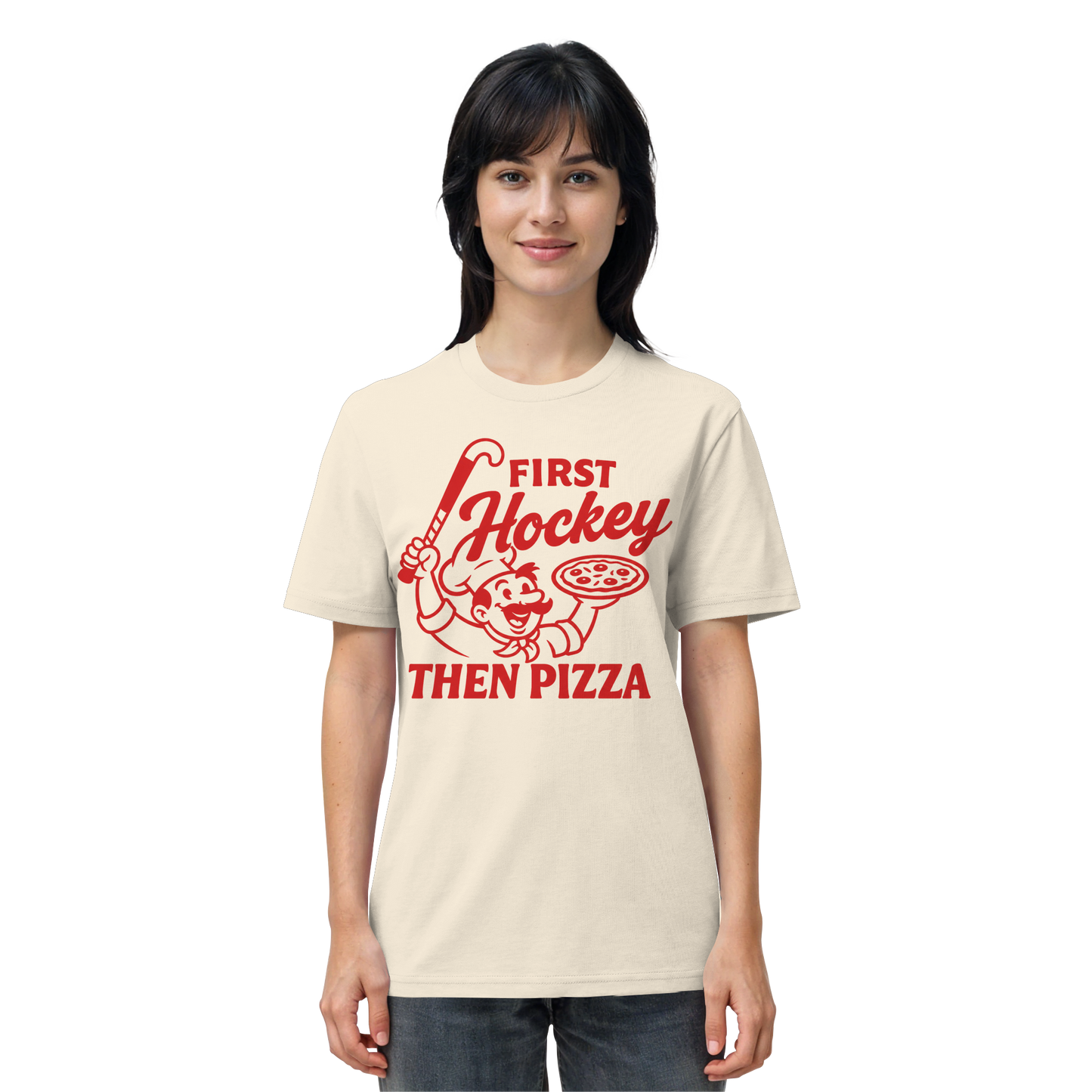 First Hockey. Then Pizza - Organic Shirt - Hockeycarl