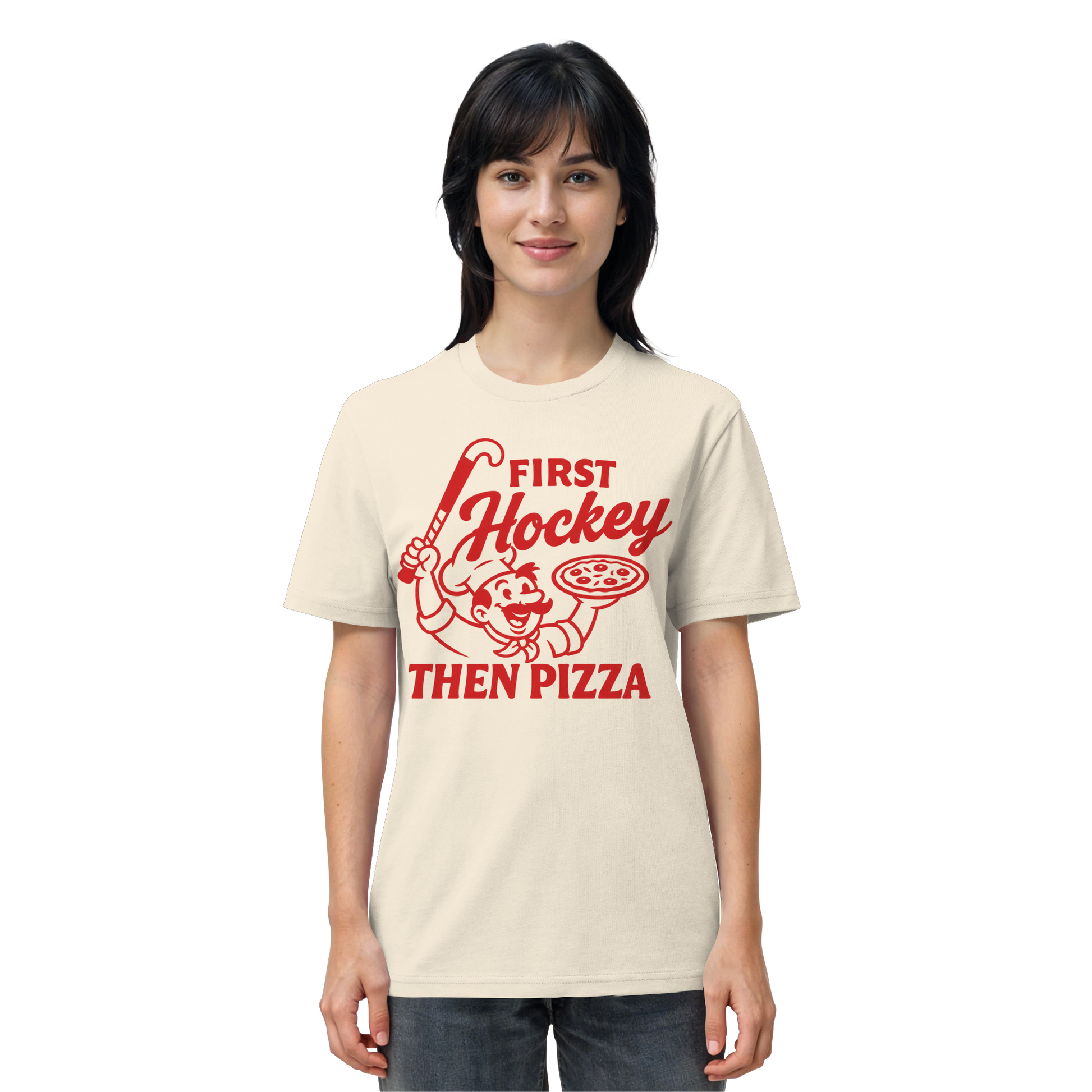 First Hockey. Then Pizza - Organic Shirt - Hockeycarl