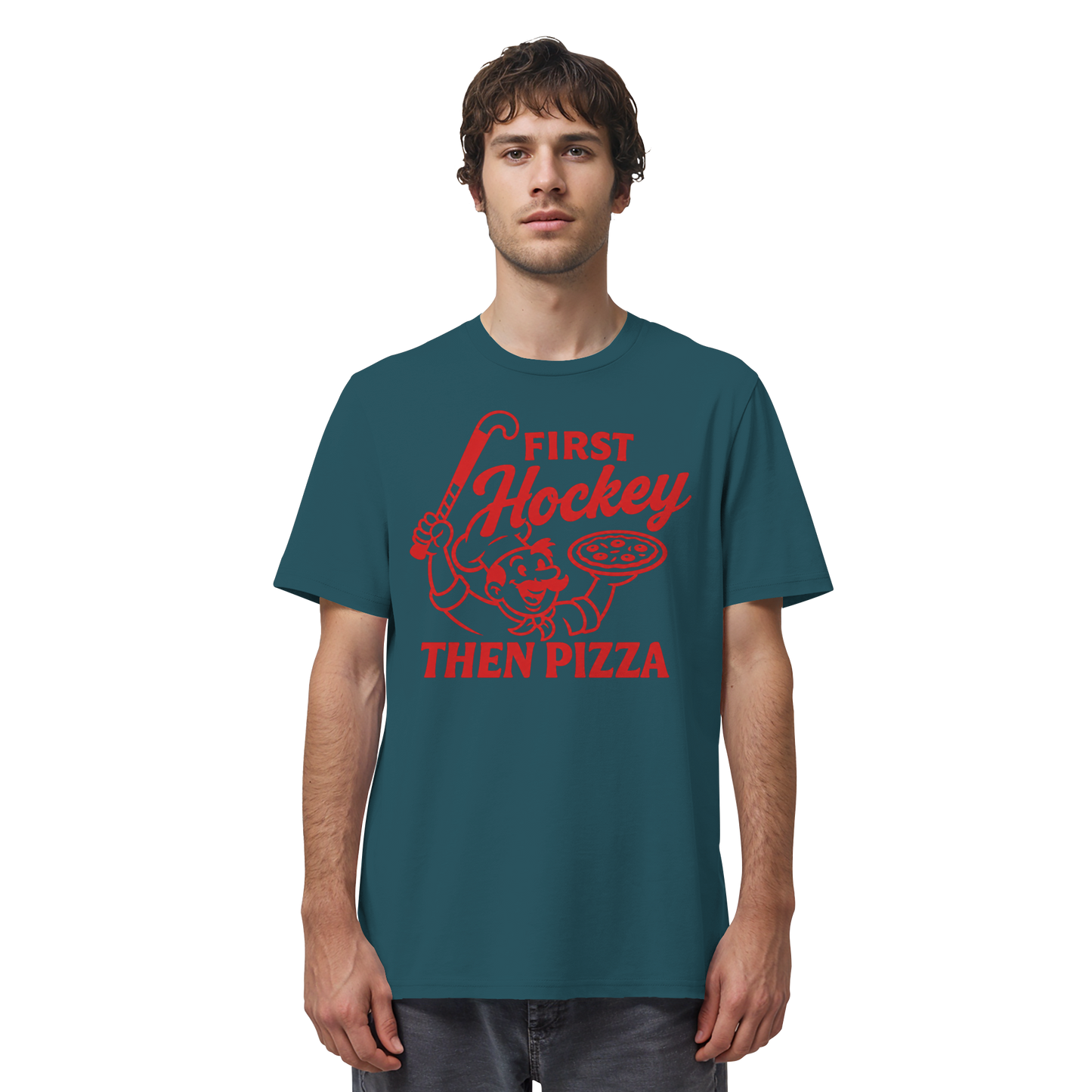 First Hockey. Then Pizza - Organic Shirt - Hockeycarl