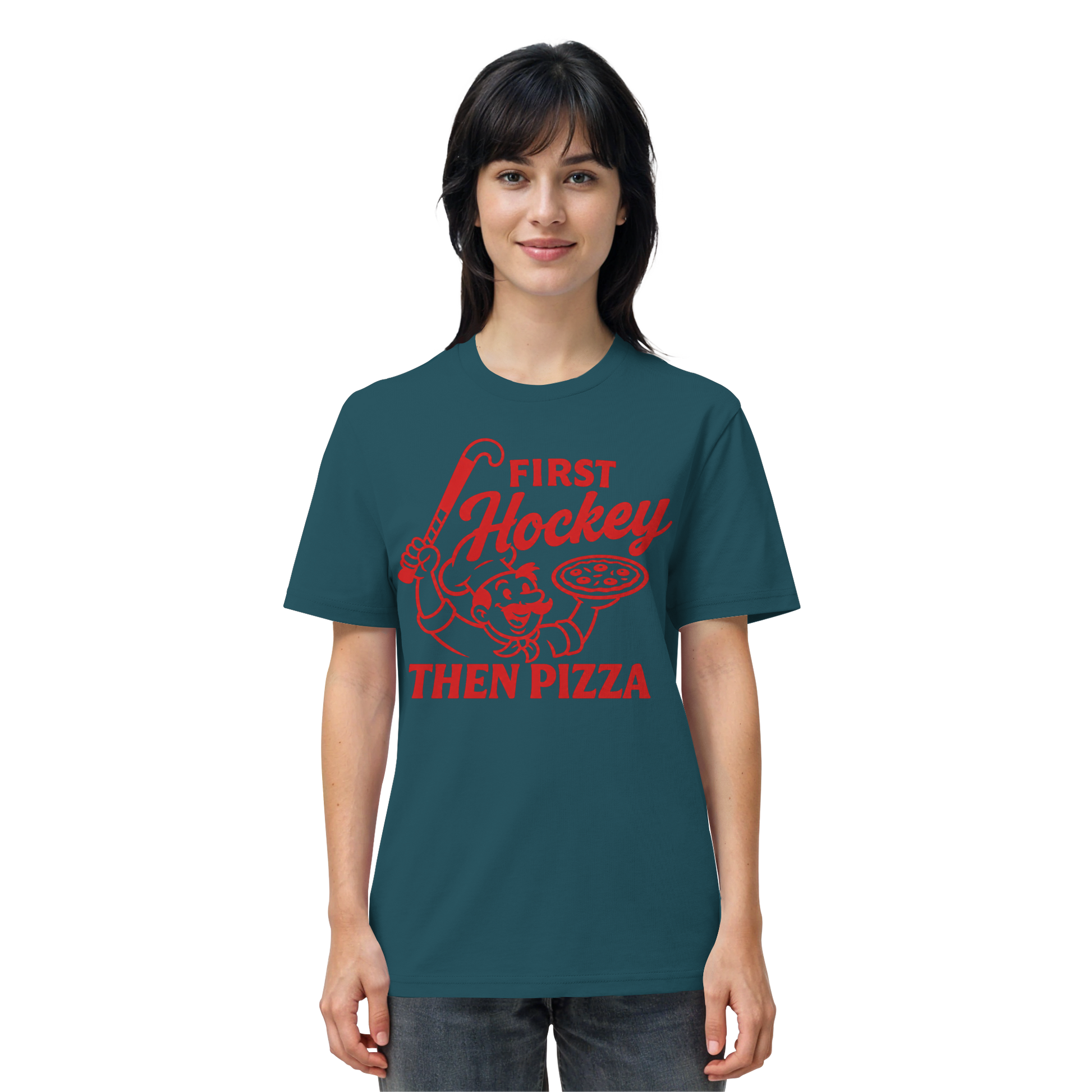 First Hockey. Then Pizza - Organic Shirt - Hockeycarl