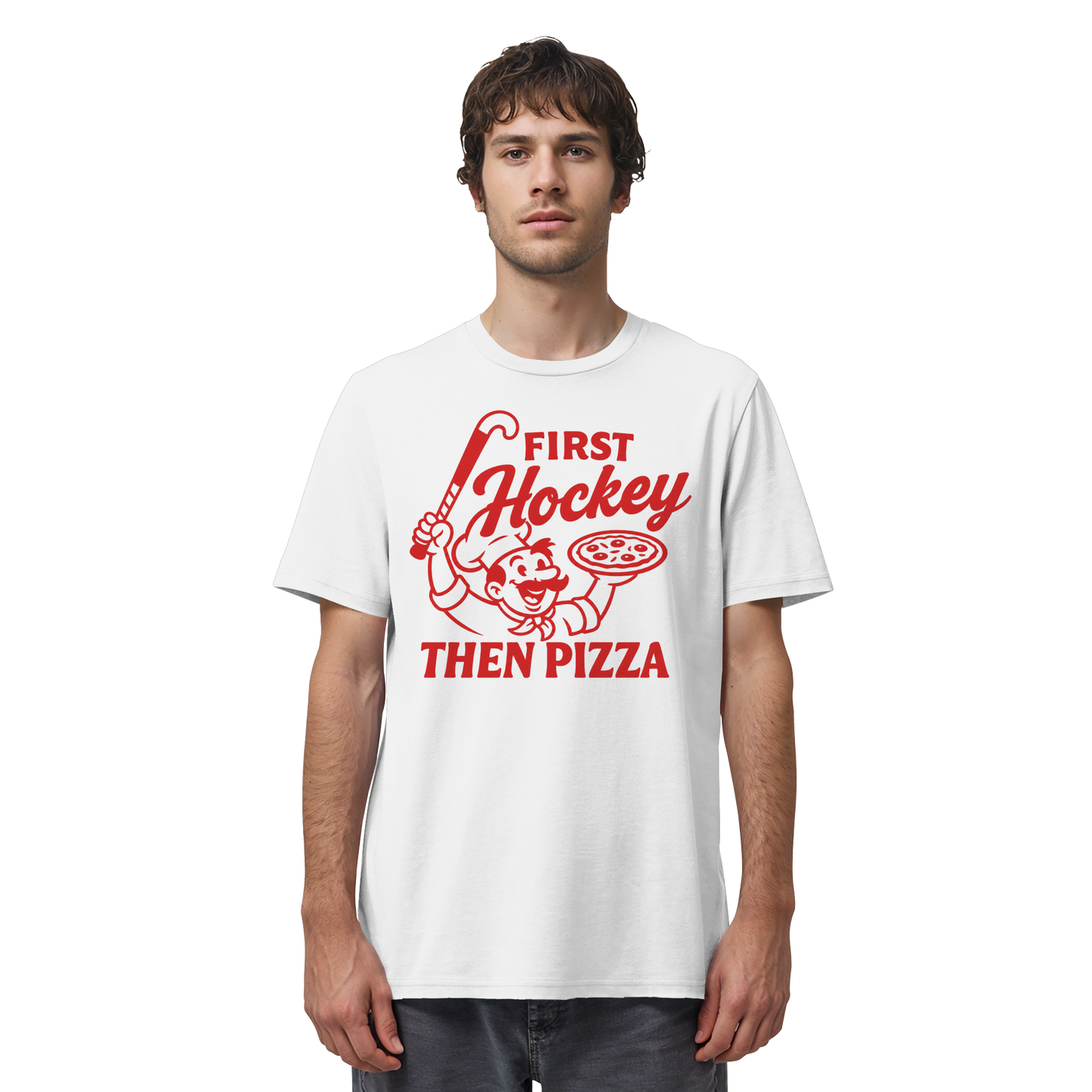 First Hockey. Then Pizza - Organic Shirt - Hockeycarl