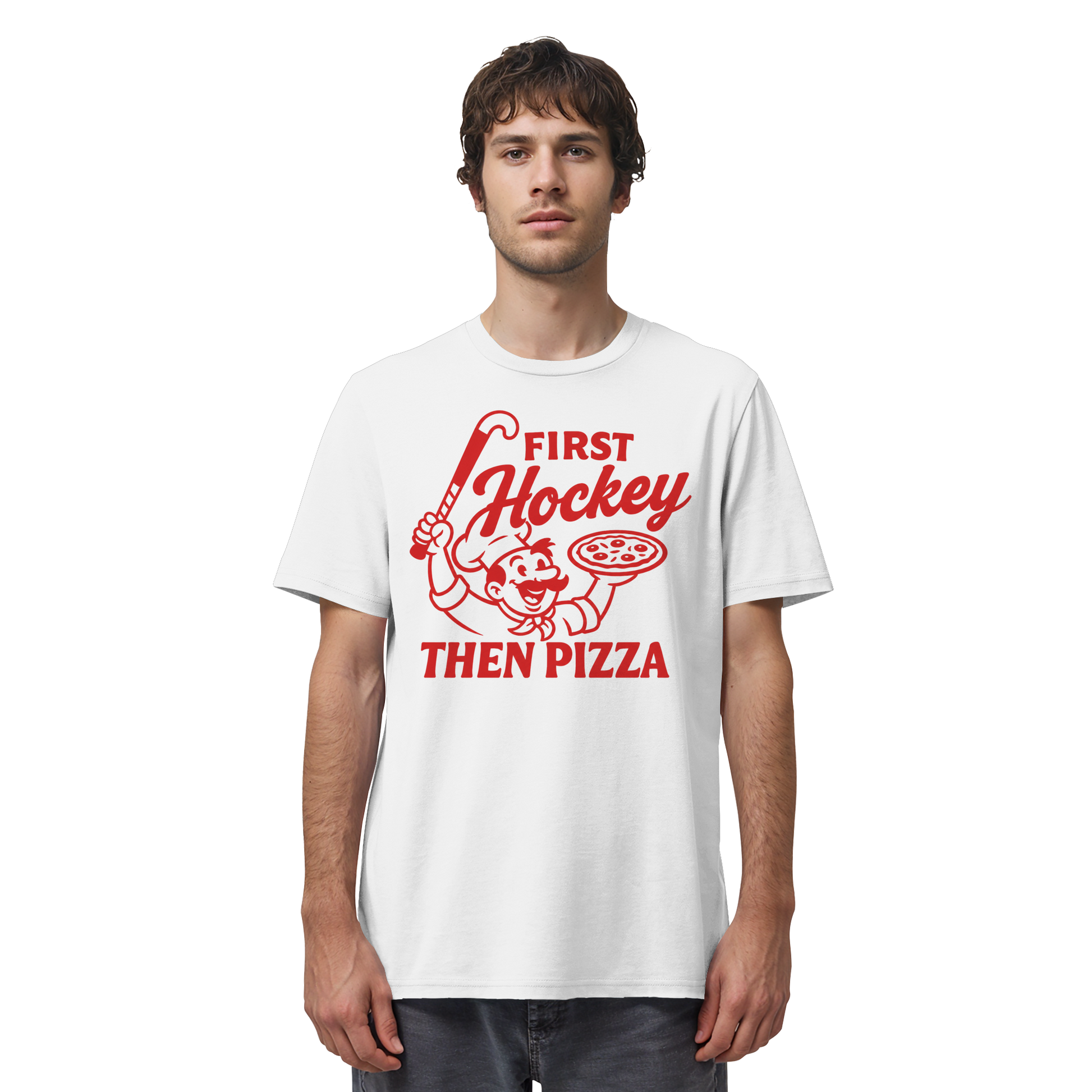 First Hockey. Then Pizza - Organic Shirt - Hockeycarl