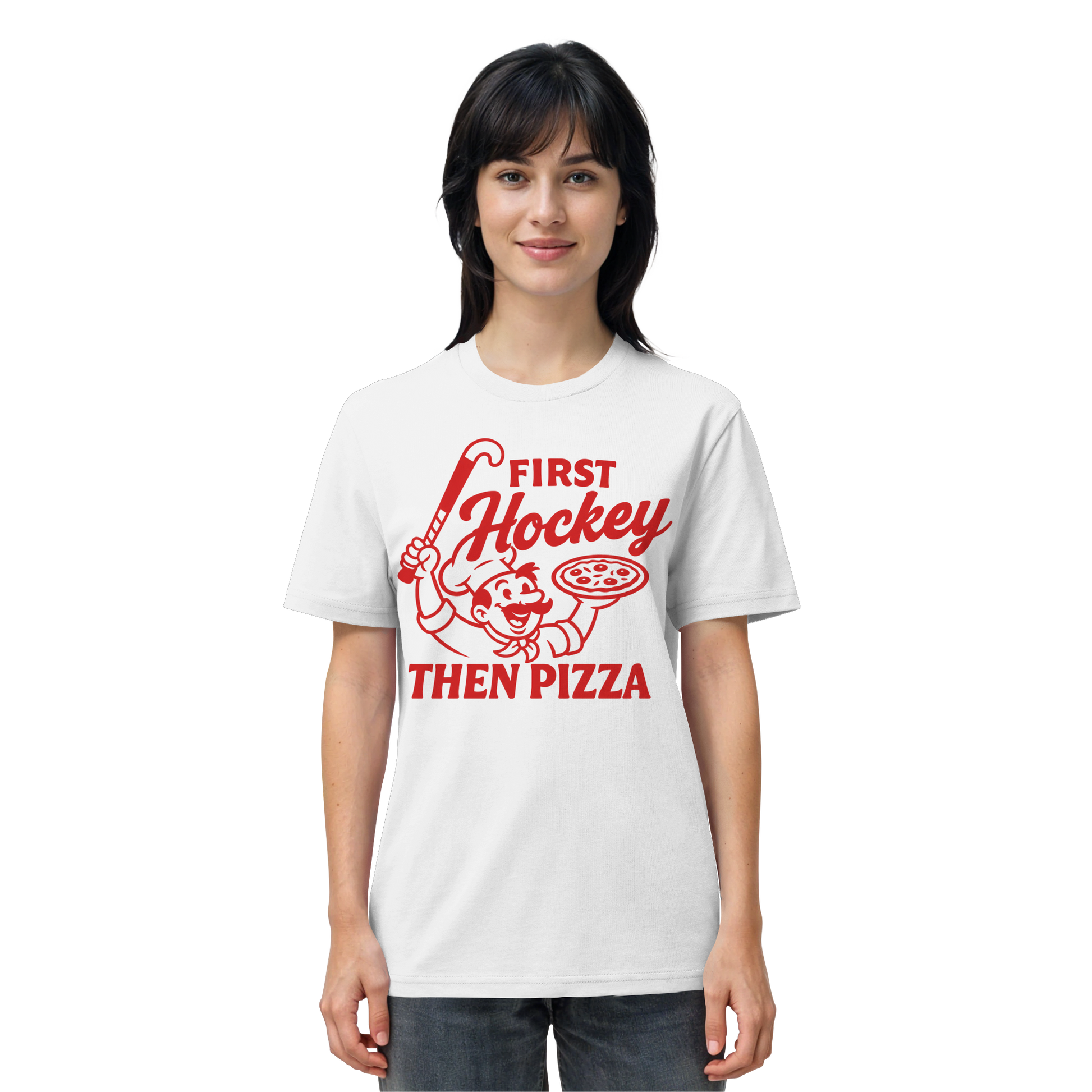 First Hockey. Then Pizza - Organic Shirt - Hockeycarl